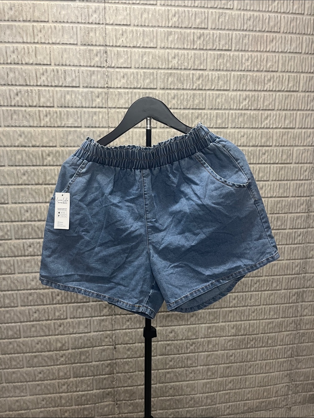 Cupshe Blue Elastic-Waist Denim Shorts